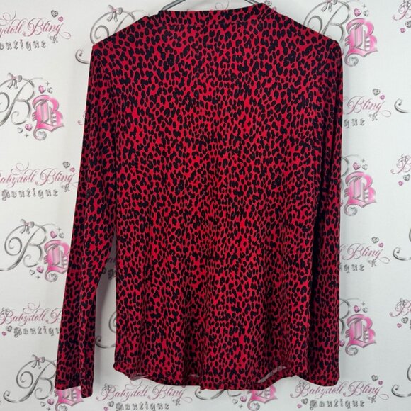 INC International Concepts long sleeve blouse zippers Red and Gray Leopard - Picture 2 of 9